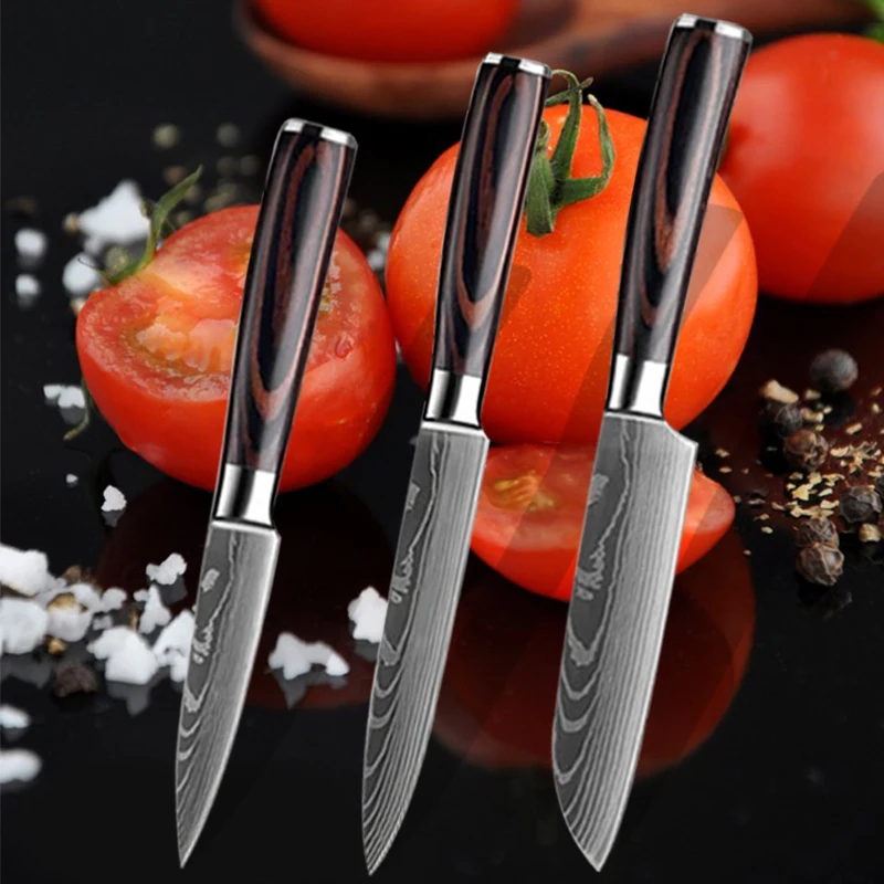 3PCS Kitchen Knives Fruit Knife High Carbon Stainless Steel Ultra Sharp Japanese Pocket Utility Knife with Sheath