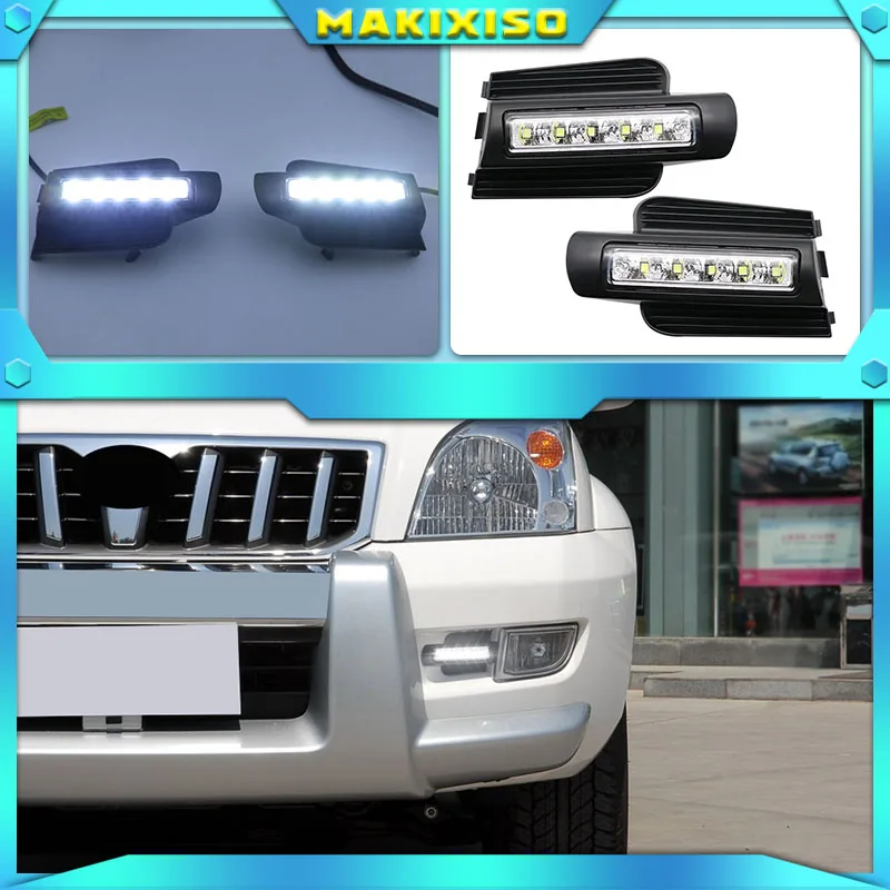 

2pcs LED DRL For Toyota Land Cruiser Prado 120 GRJ120 TRJ120 FJ120 LC120 2002~2010 Daytime Running Light Fog Lamp Original Esuse