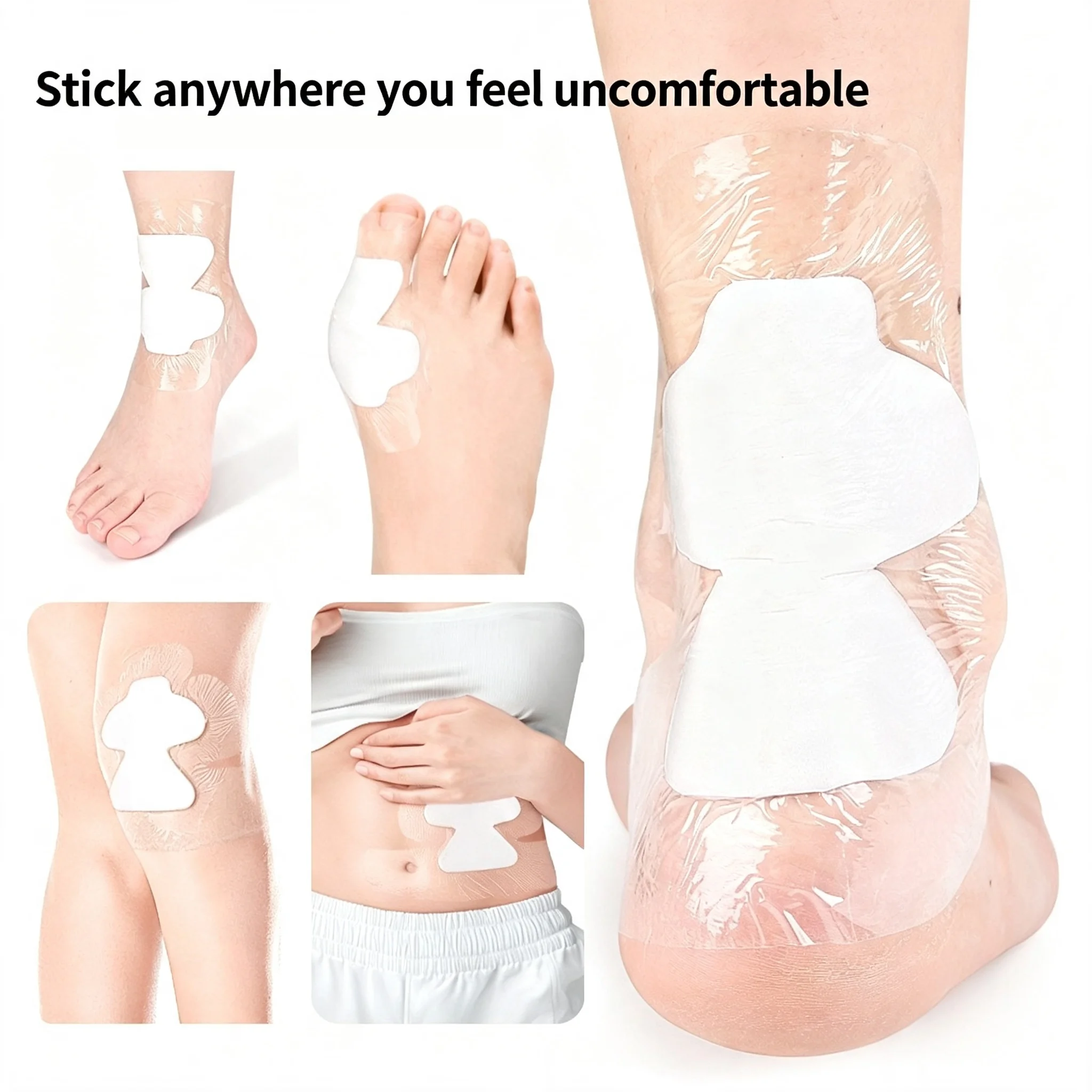 5 irregularly shaped anti-friction patches，waterproof PU and absorbent foam pads designed to cushion impact and relieve pressure