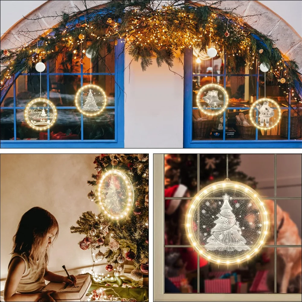 Luzes LED Da Janela Do Natal, Alto Brilho, Economia De Energia, Alimentado Por Bateria, Suspensão, Xmas Luz Decorativa, 7LM