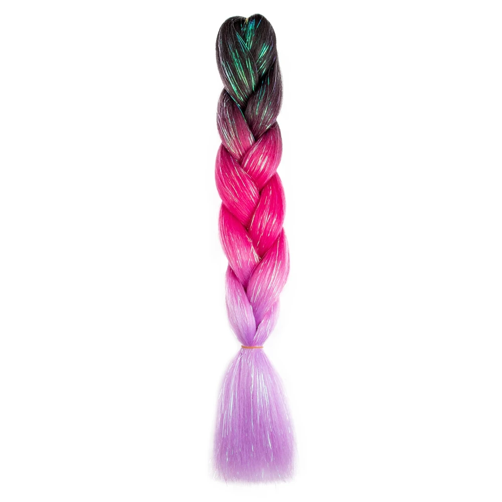 Synthetische Ombre 24Inch Glitter Jumbo Vlechten Extensions Sparkle Regenboog Gekleurde Vlechten Haar Voor Vrouwen Groothandel Diy Kapsel