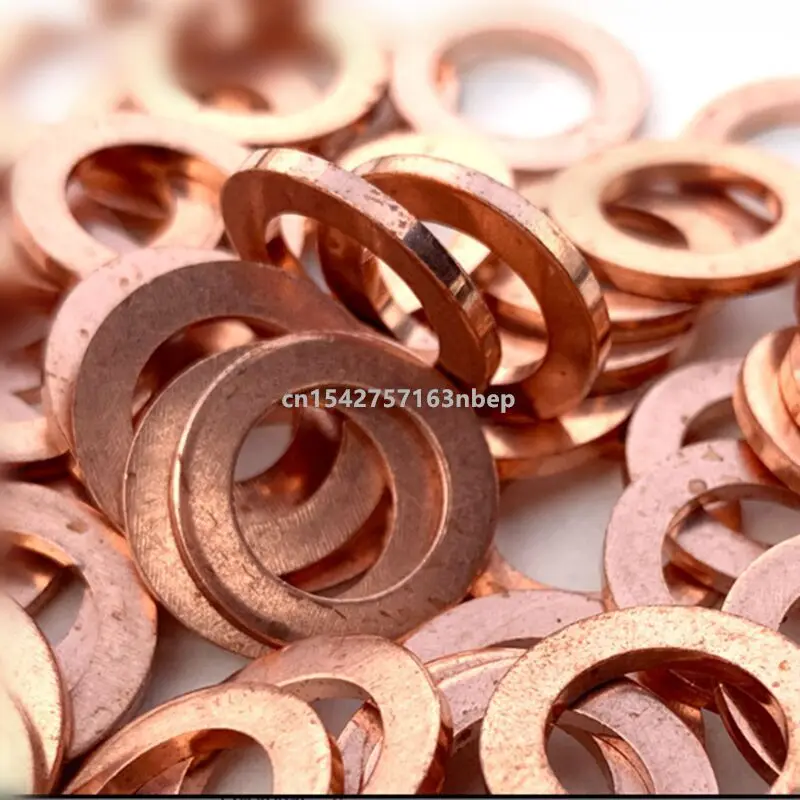 100Pcs Copper Washer Gasket Nut And Bolt Set Flat Ring Seal Assortment Kit With Box M4-M14 For Sump Plugs T2 annealing