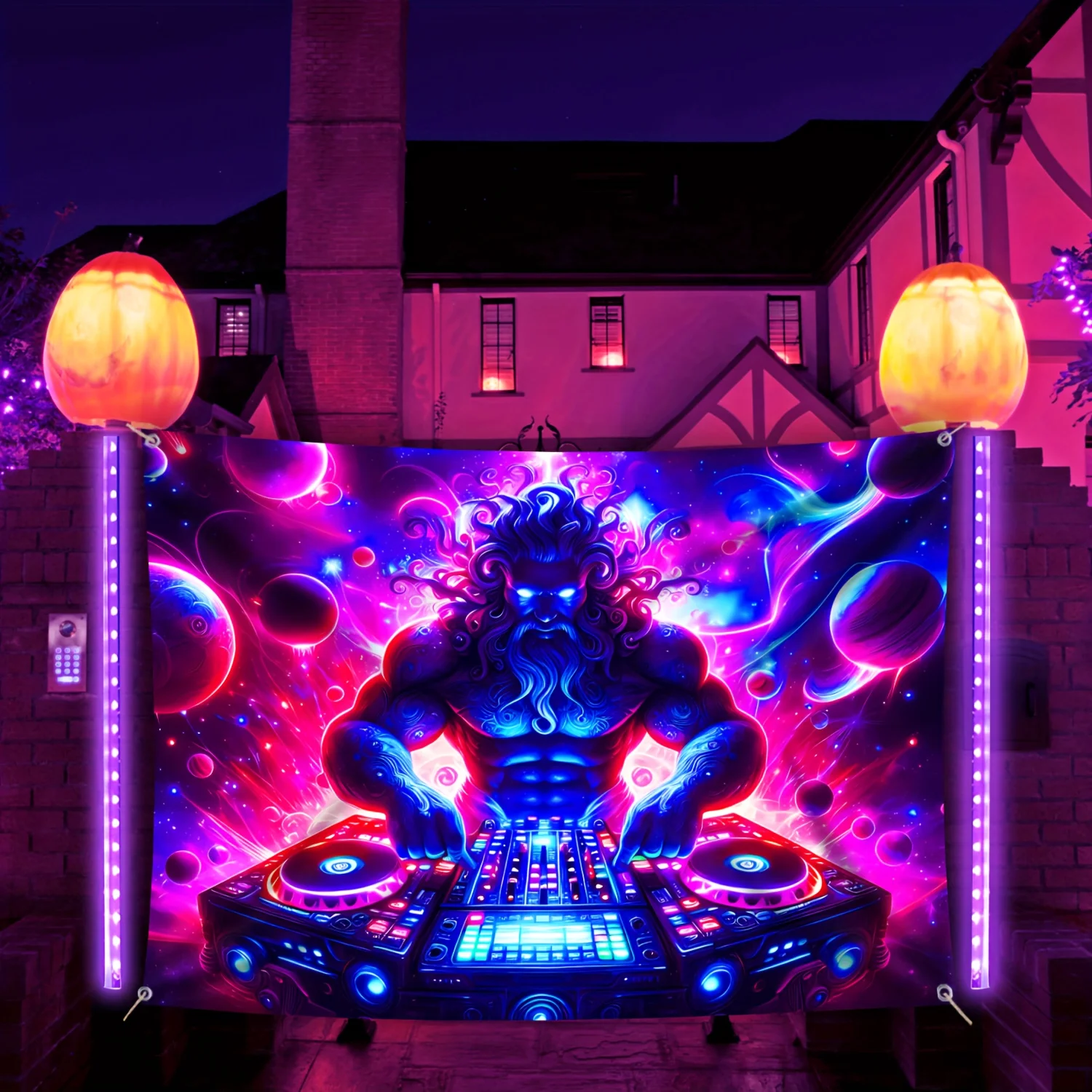 VIKAMA Psychedelic Zeus Dj Tapestry Wall Hanging Home Decor for Bedroom Living Room Dorm Black Light Lamp Universe Living