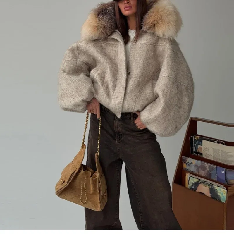 

Новая осенне-зимняя теплая куртка с длинными рукавами и воротником из искусственного меха, винтажное пальто оверсайз в уличном стиле