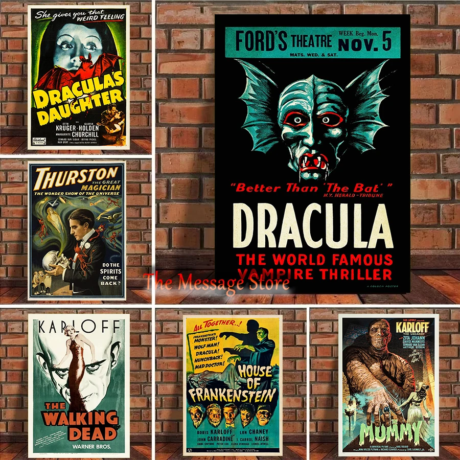 Vintage Horror Movie Covers Art Frankenstein Return of The Fly Vintage Sci-Fi Horror Poster Canvas Painting Wall Pictures Decor