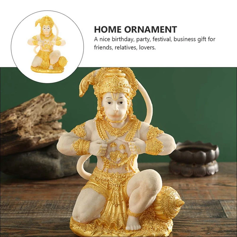 Gold Hanuman Statue Indian Lord Sculpture India Figurine Collection Idol Murti Pooja Sculpture For Decor Ornament