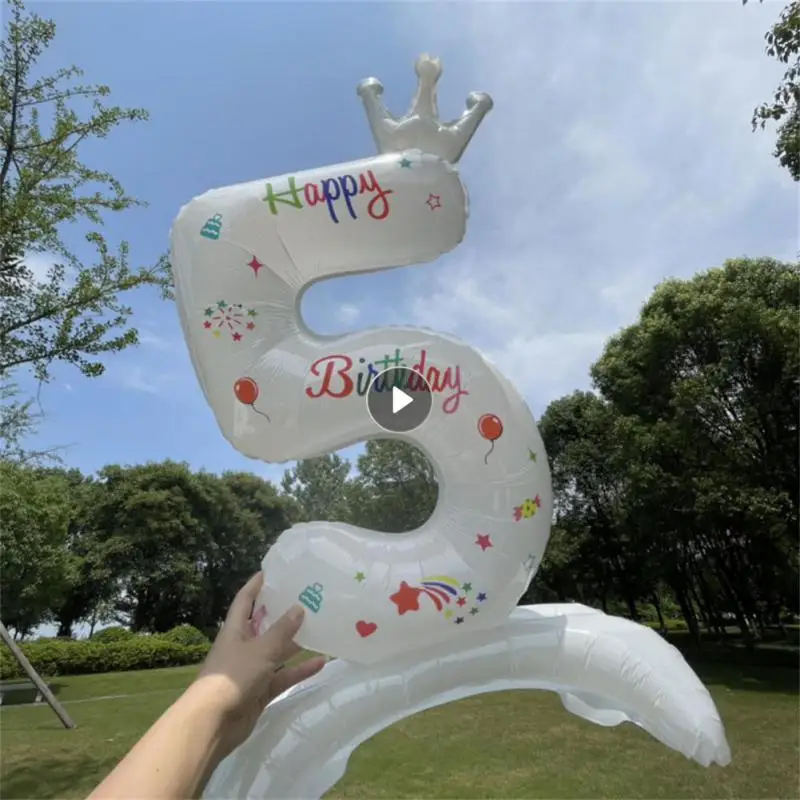 32Inch White Stand Number Balloon Mini Crown 0 1 2 3 4 5 6 7 8 9th Birthday Party Decoration Baby Shower Kids Toys Helium Globos