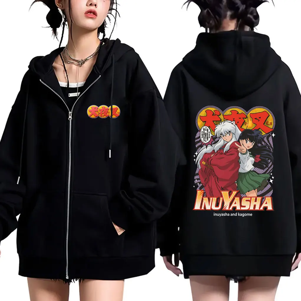 

Anime Inuyasha Higurashi Kagome Graphic Zipper Hoodie Men Women Cartoon Oversized Streetwear Unisex Casual Vintage Zip Up Jacket