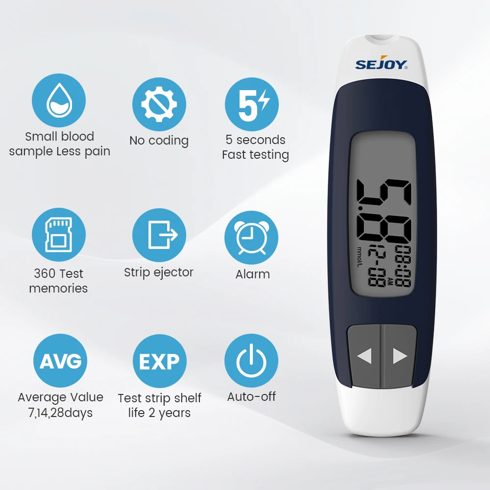 Image of Sejoy Blutzuckermessgerät-Set Diabetes-Testkit Diabetes-Lanzetten-Maschine Glukometer mit 50 Teststreifen Lanzetten Blutzuckermessgerät