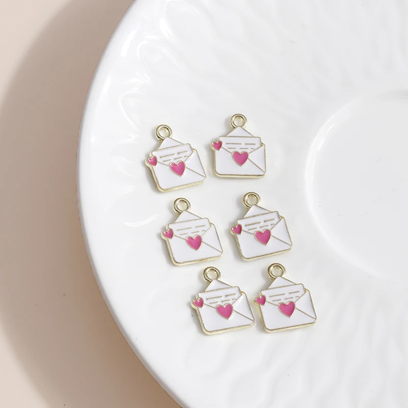 10pcs 11*15mm Enamel Love Letter Charms for Jewelry Making  Cute Girls Charms Pendants Necklaces Earrings Handmade Accessories