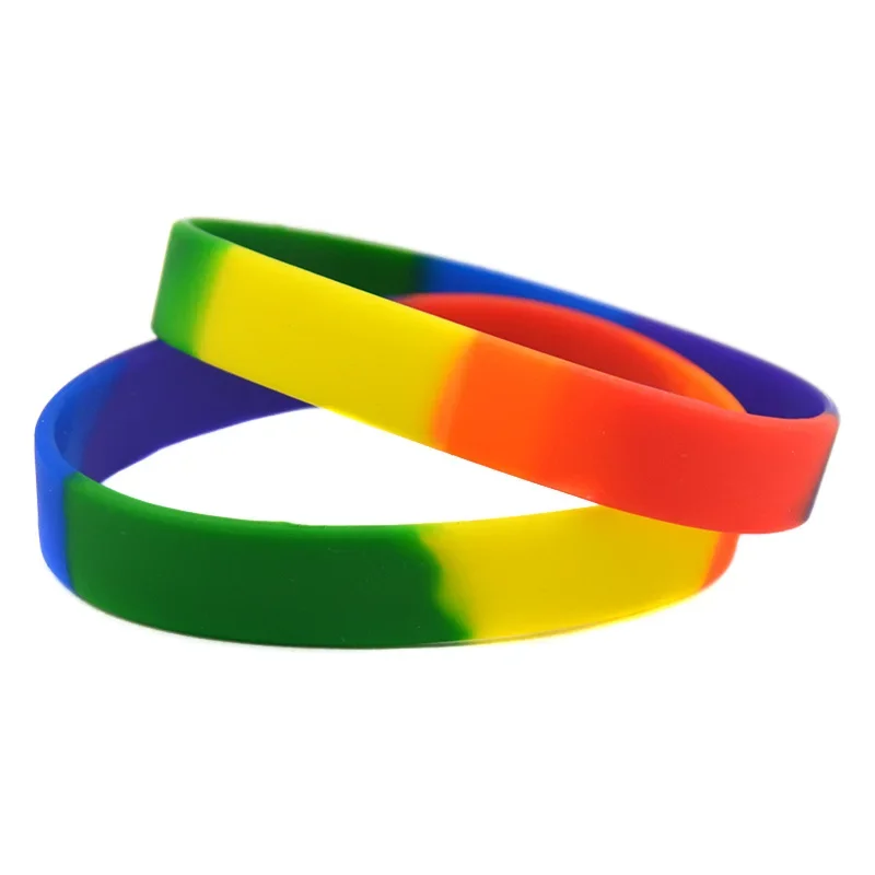 50 Pcs Pride Plain Silicone Rubber Wristband Rainbow Color Bangle for Women and Men Bracelet