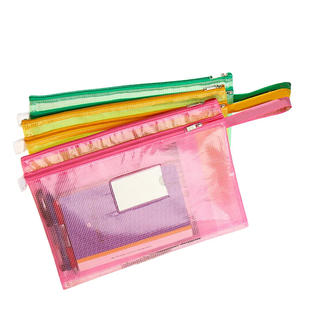 

7Pcs File Bags Heavy Duty PVC Zipper Transparent Mesh Portable Pencil Case Document Organizer Office School Travel Storage
