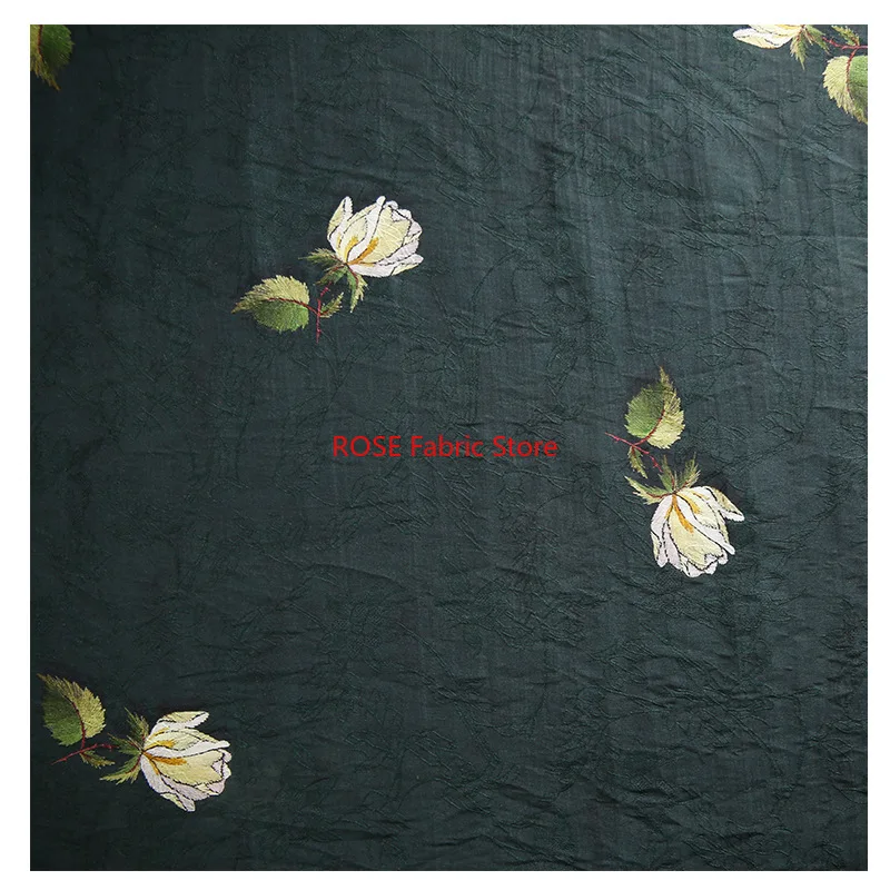 1 Meter Rose Embroidered Silk Jacquard Fabric Summer Dress Shirt Hanfu Cheongsam Decorative Sewing Fabric