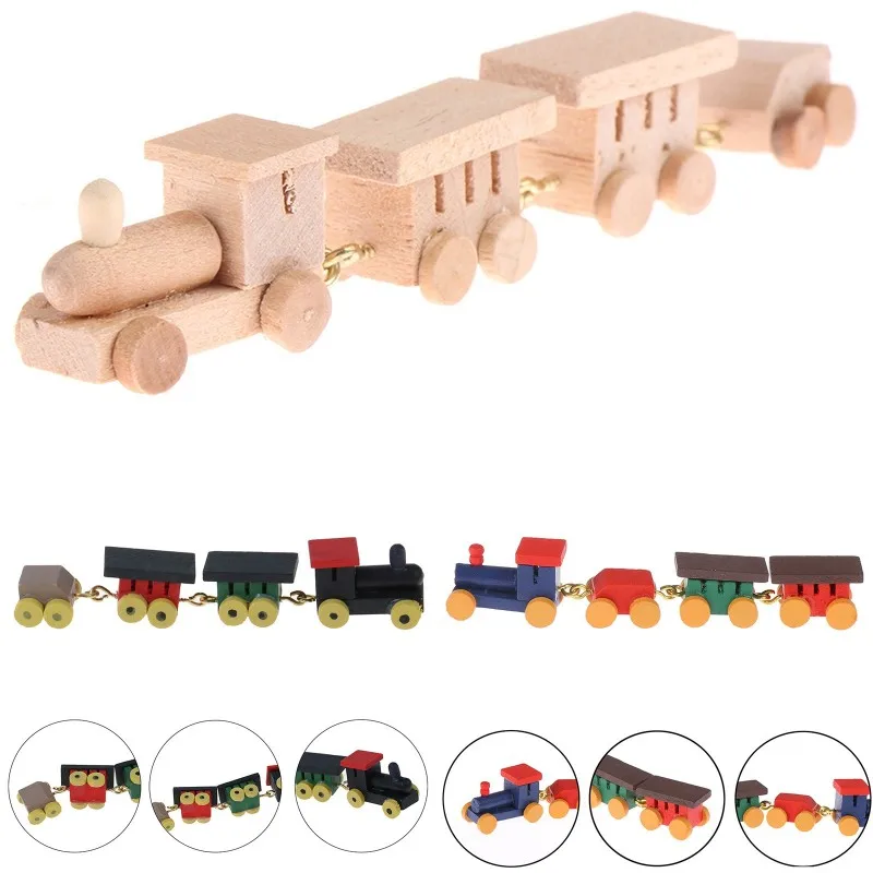 1Pc Mini Wooden Train Simulation Model Toys 1/12 Dollhouse Miniature Accessories For Doll House Decoration Educational Toys