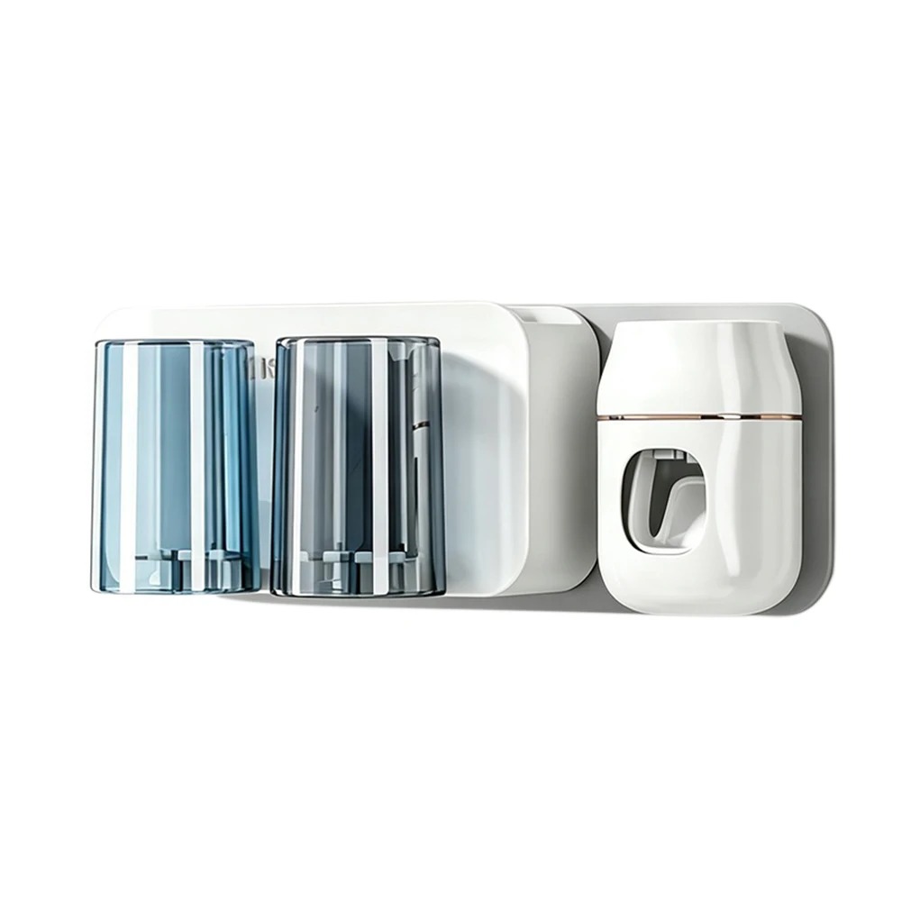 No drill toothbrush holder with cup shelf and toothpaste dispenser for small bathrooms white 22x6x11cm dimensions