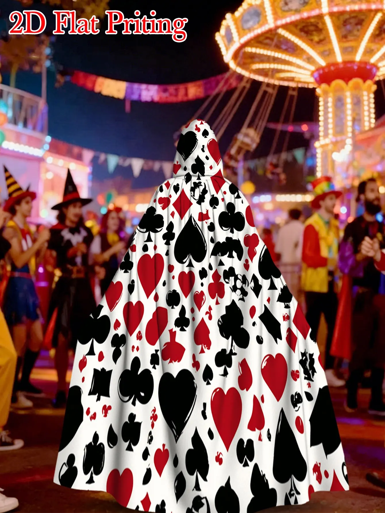 Customization 1pc 1pcs Retro Full-Body Playing Card Robe Hooded Costume Cloak With Card Suit Symbols (Hearts, Spades, Clubs, Dia