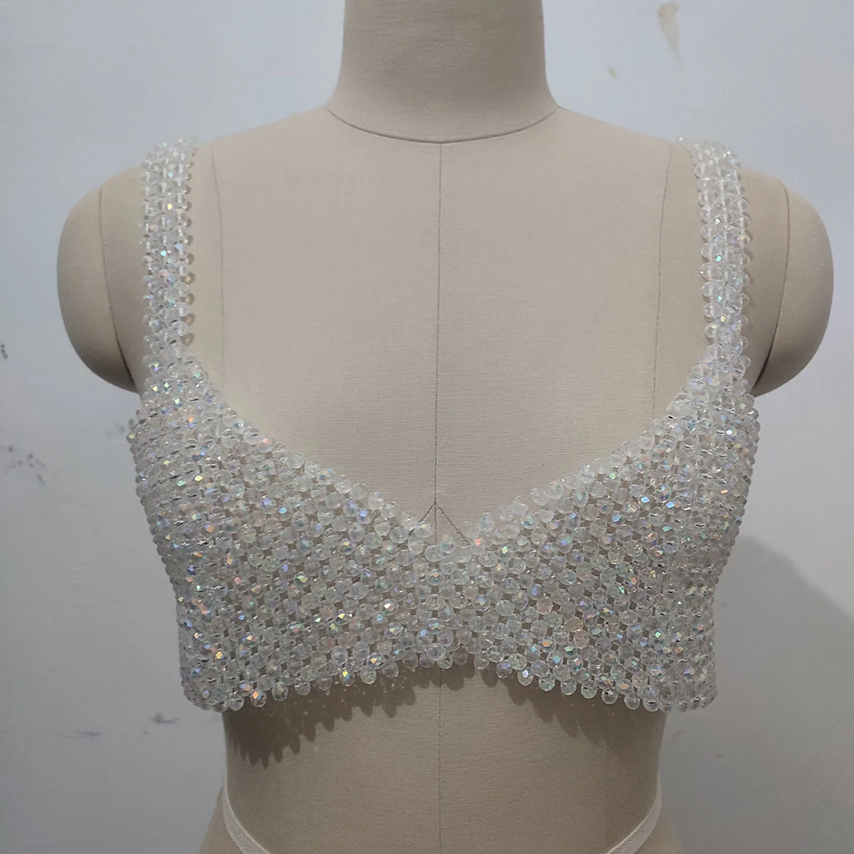 2023 Autumn Women Office Lady Crytal Vest Glittering Bead Bra Luxurious Body Chains Sexy Beaded Underwear Hand-made Bikini Top