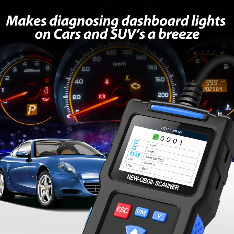 OBD2-scanner diagnostisch hulpmiddel, controleer de enginecodelezer OBD2-scanner met reset, I/M-lezenheid, O2-sensortest, voor alle auto's