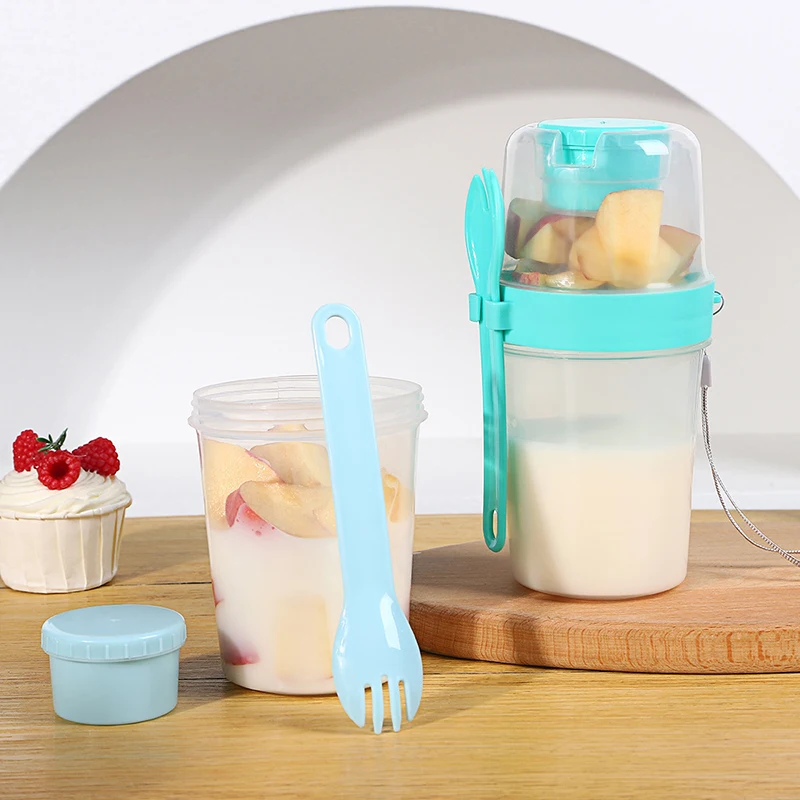 Portable Salad Cup Double Oatmeal Cup Yogurt Nut Fat-Reduced Vegetable Fruit Box Cup With Lid Spoon Breakfast Cup Lunch Box