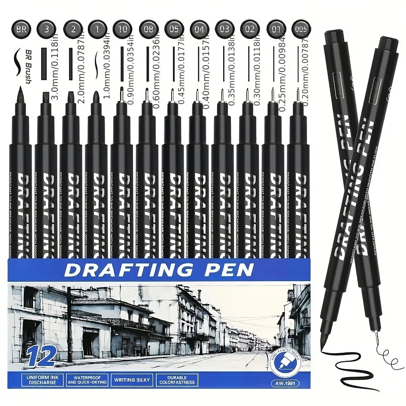 6/9/12pcs sets  specialized pens for engineering drawing, waterproof and quick drying stroke needle pen set, cartoon pen set