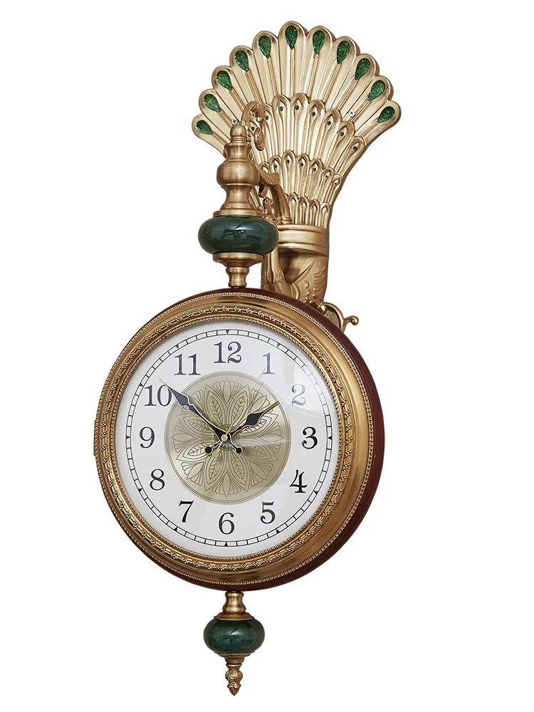 

The product can be customized.European Light Luxury Creative Double sided Clock American Peacock Personalized