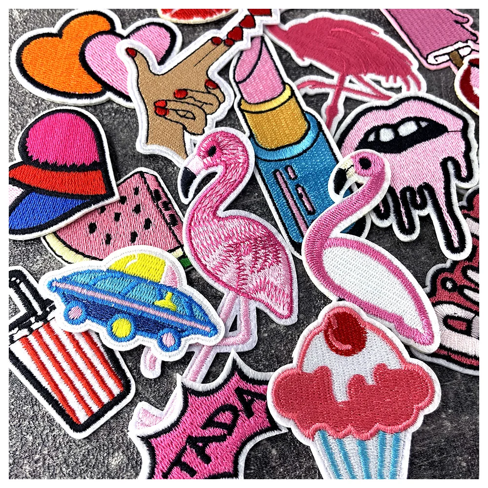 20Pcs/Lot Pink Mouth Watermelon Flamingo Iron on Patches Cloth Embroidered Applique Sewing Clothes Apparel Accessories Patch 4