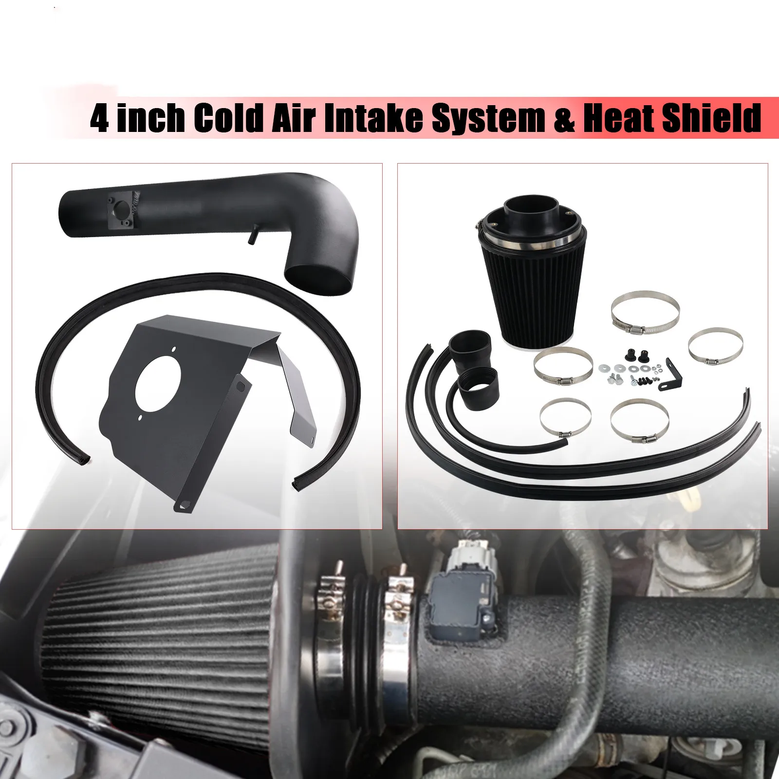 

Cold Air Intake System Heat Shield Air Filter Black For Chevrolet GMC Silverado Cadillac Escalade GMC Sierra 1500 Denali Yukon