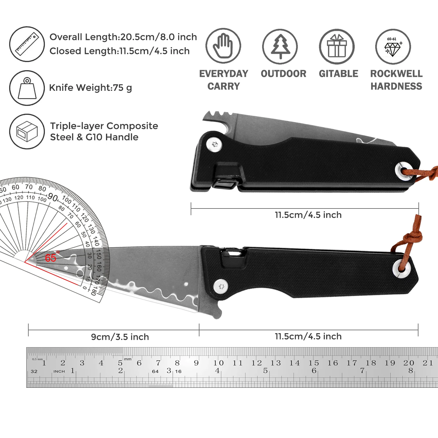 Outdoor Folding Pocket Knife Triple-layer Composite Steel Blade G10 Handle EDC Knife Sharp Camping Survival Hiking Folding Knife