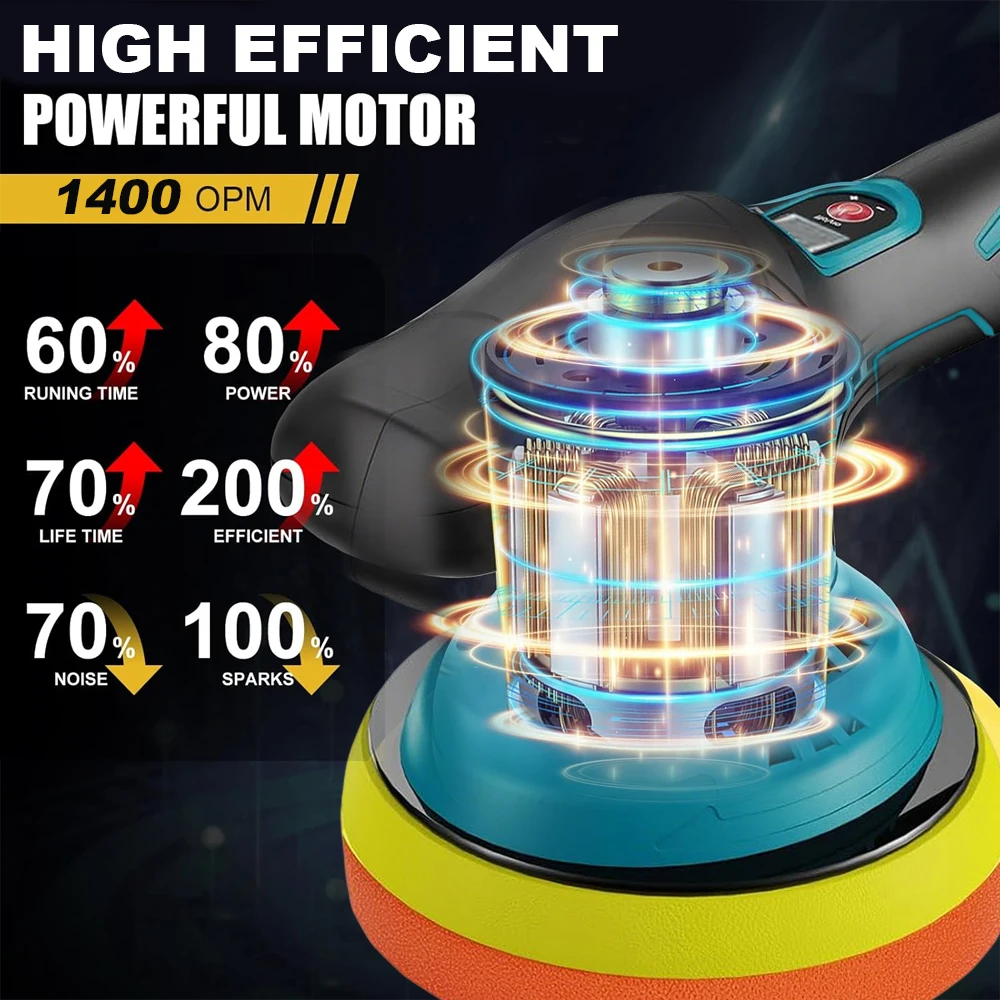 Sem fio elétrico carro polidor, Auto polimento máquina, enceramento de metal, lixar madeira, ferrugem remoção, Makita 18V bateria, 6 engrenagens