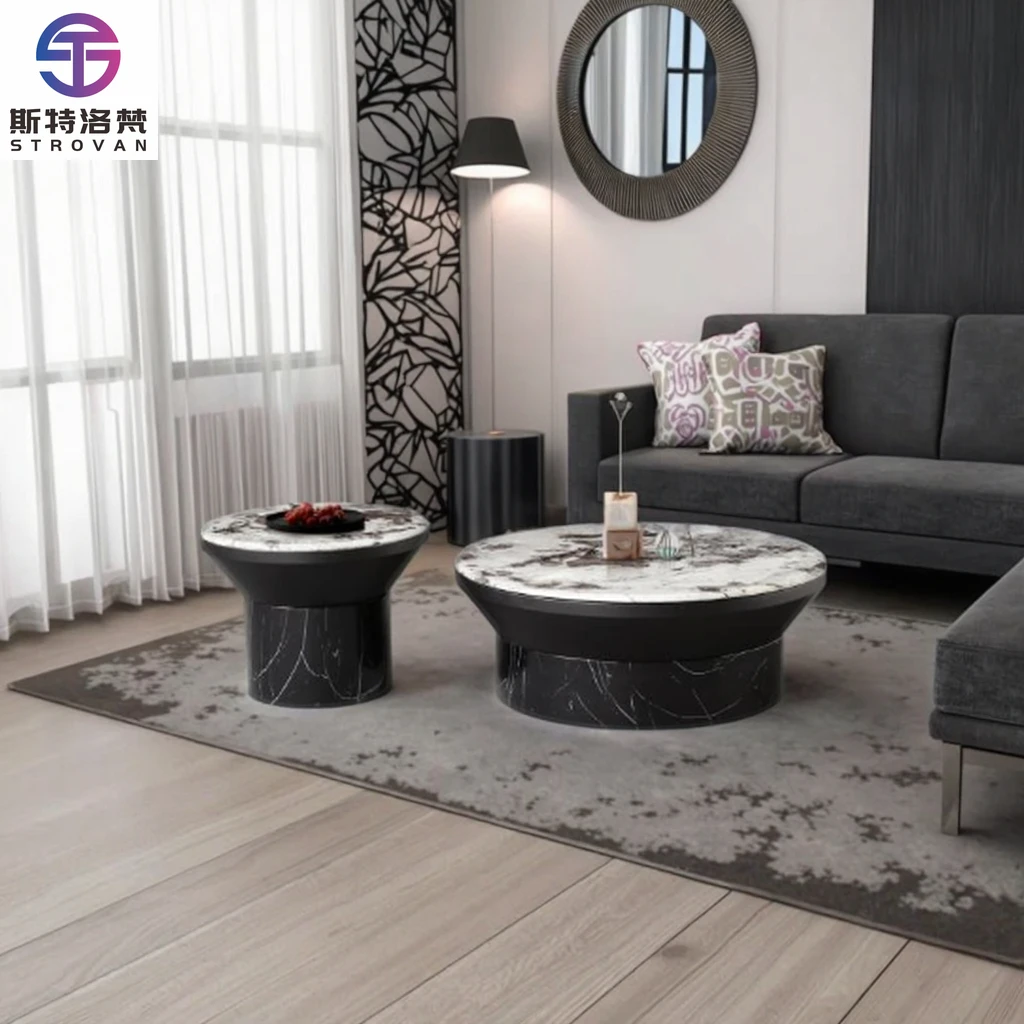 المصممين طاولة مركزية معدنية سوداء فاخرة مجموعة طاولة القهوة الحديثة طاولة القهوة الرخامية #1