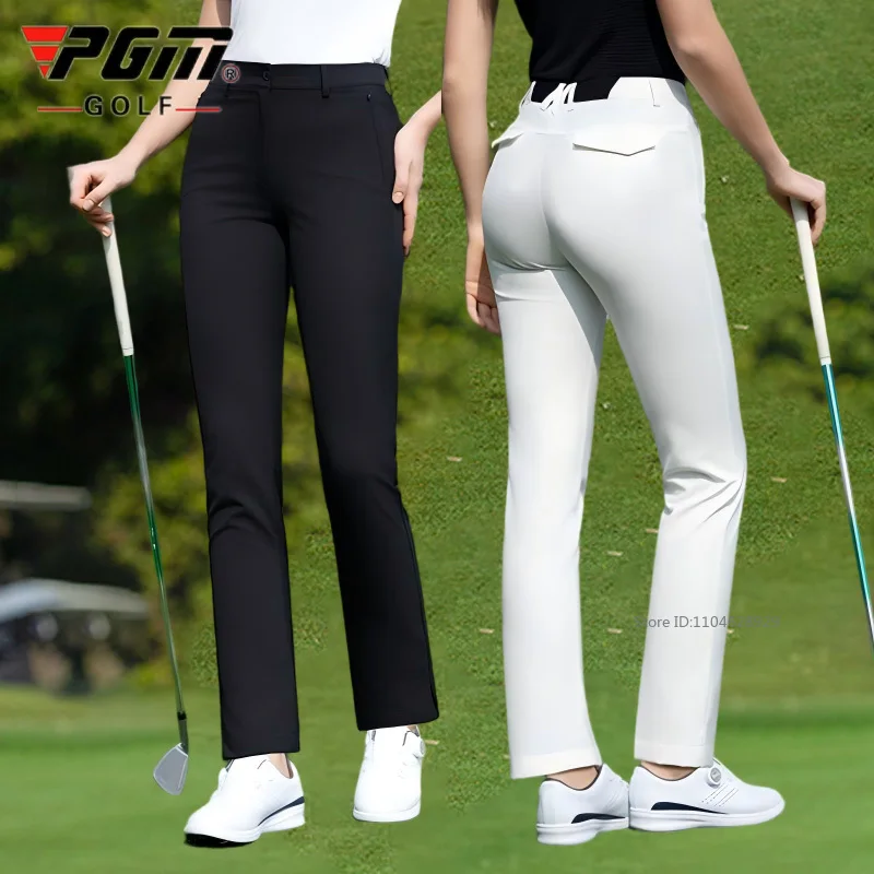 PGM Women Golf Sports Pants Spring Summer Straight Leg Pant High Waist Slim Pencil Trousers Ladies Solid Elastic Golf Wear