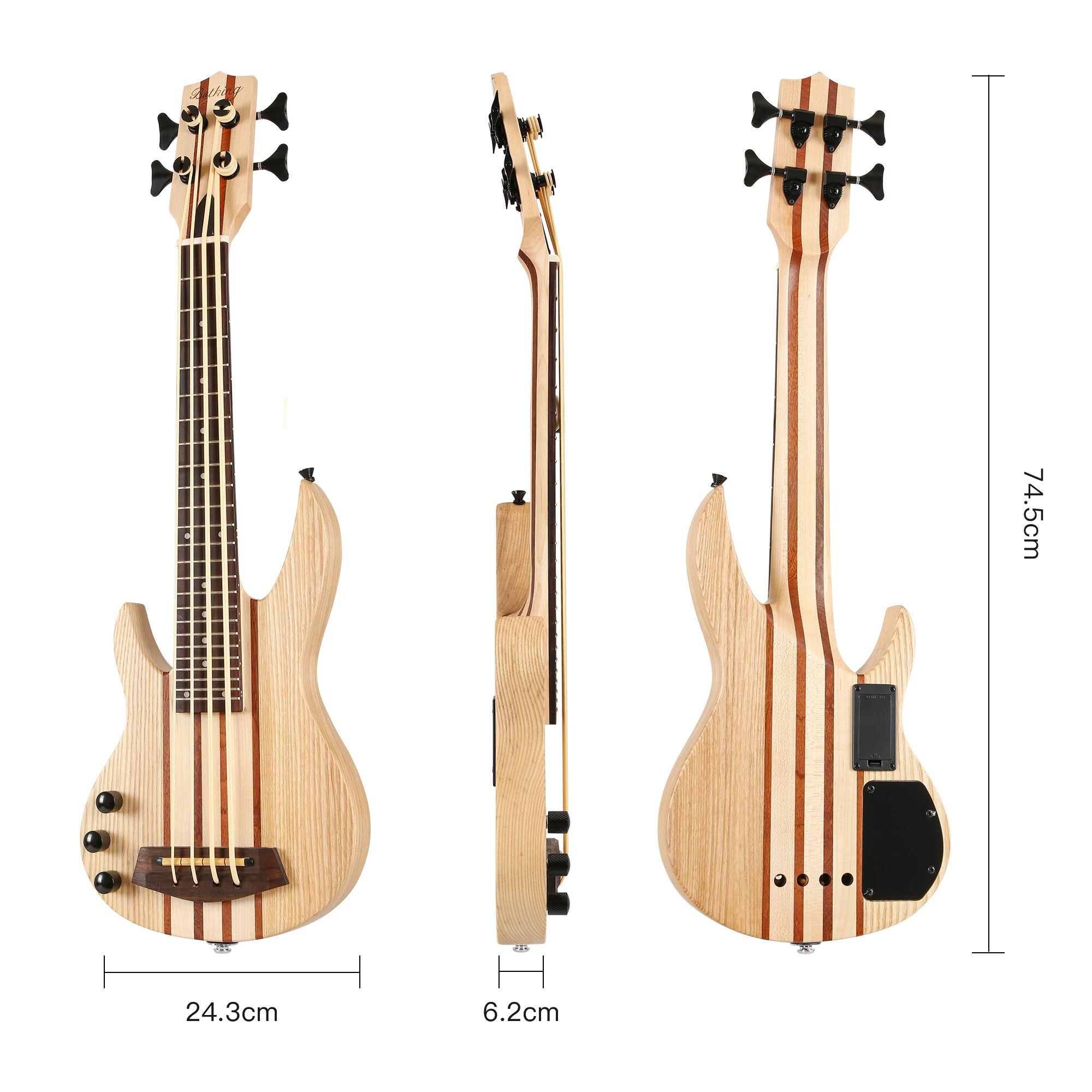 Batking Ukulele bass fretted, Electric Uku bass with Gig bag