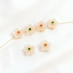 2pcs Copper plated 14K gold Jade inlay Hollow Flower Beads Be used for DIY makes jewelry discovery hair jewelry accessories