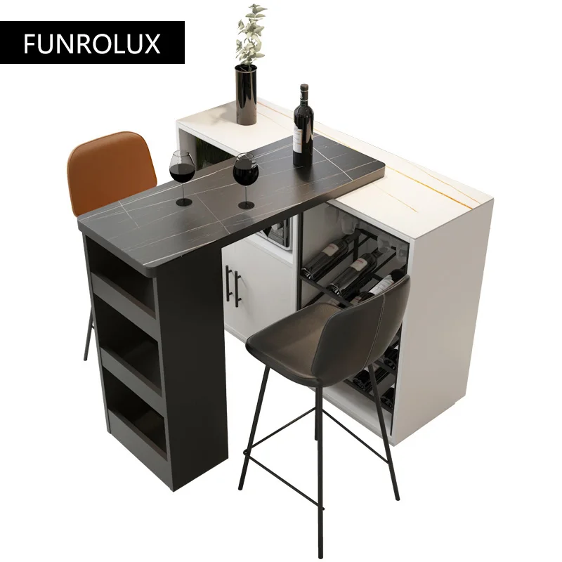 Light luxury slate bar modern minimalist pull-out rotating household cabinet table bar chair combination