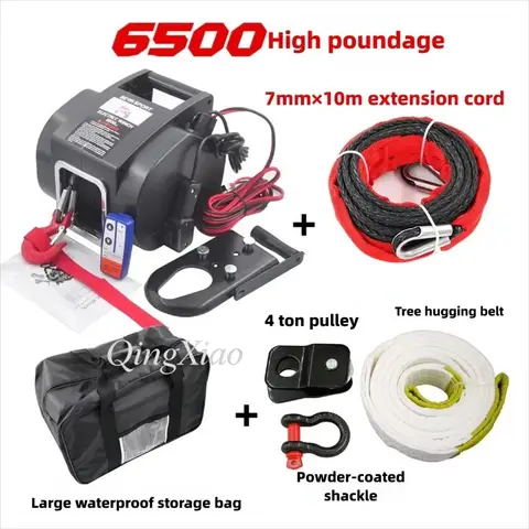 12V 6500LBS Heavy‑Duty SUV Winch Electric Marine Portable Off‑Road Vehicle Self‑Rescue Winch Windlass Machine Efficiently