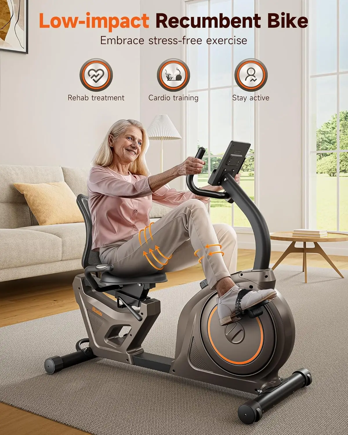 

Recumbent Exercise Bike,Color Brown+Orange Item Weight 99 Pounds