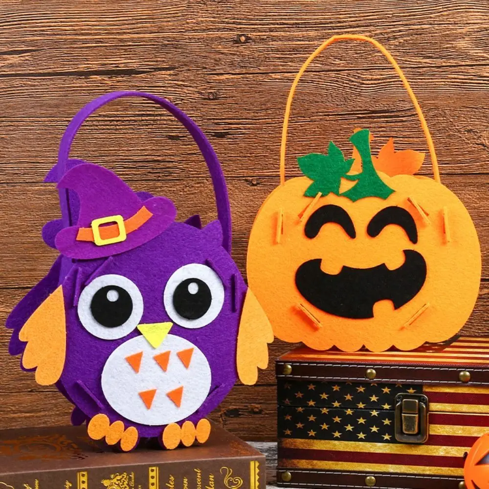 Portátil criativo DIY Halloween Candy Bag, tecido não tecido, Trick or Treat Snack Bag, morcego fantasma, saco de abóbora para crianças, presente de