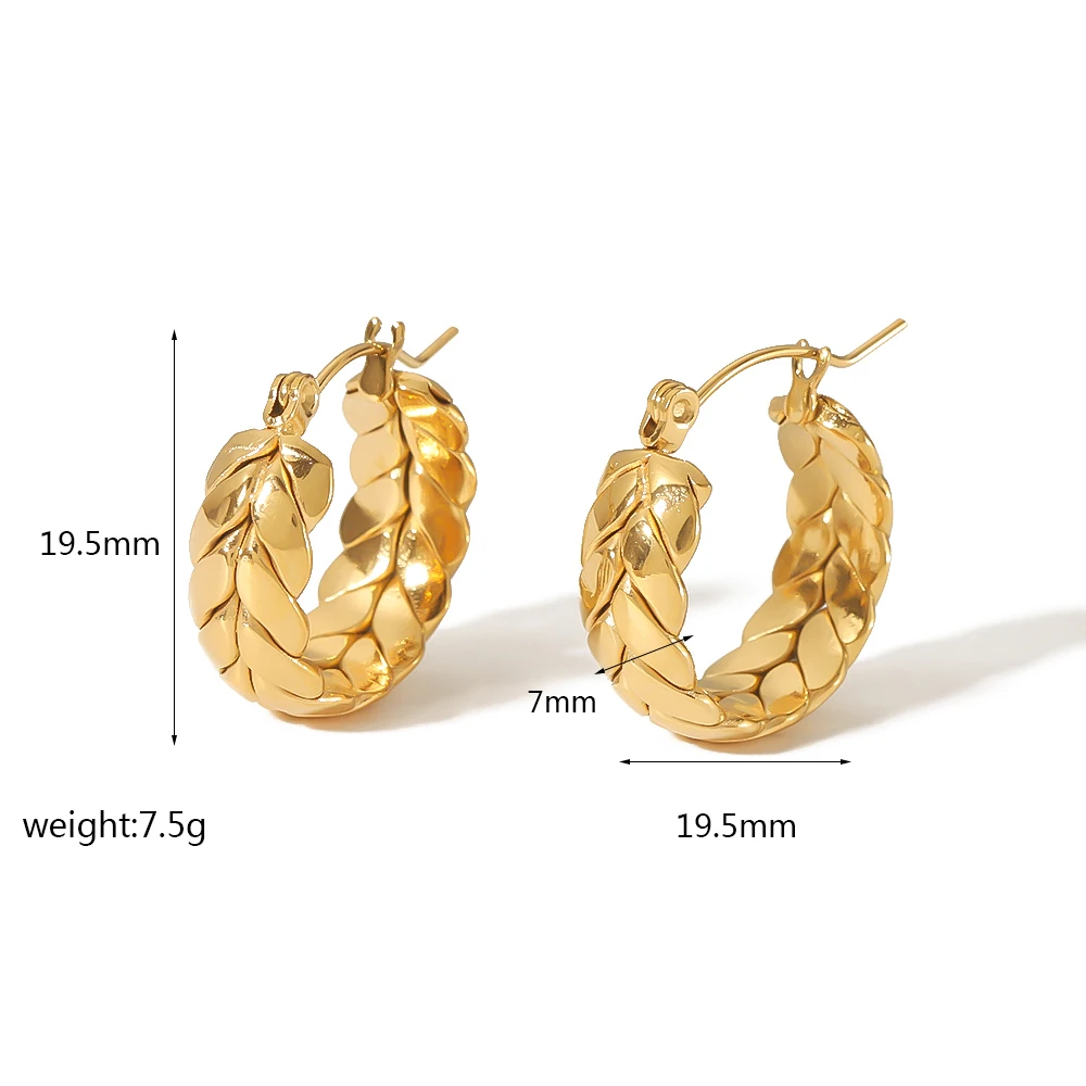 Beliebtes Design Geometrisch Strukturierte Runde Chunky Creolen 18k Vergoldet 316L Edelstahl Weizen-Creolen – Detail 6