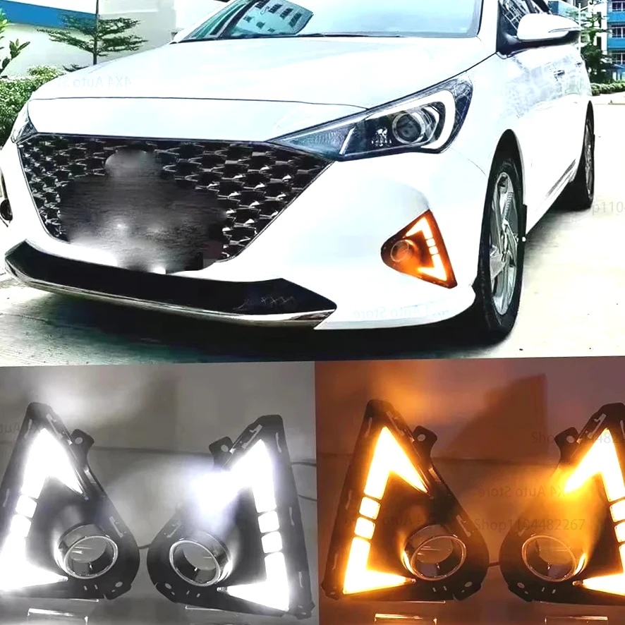 

For Hyundai Accent 2020-2022 Front Bumper LED DRL Daytime Light Dynamic Amber Turn Signal Lights Fog Lamp Assembly