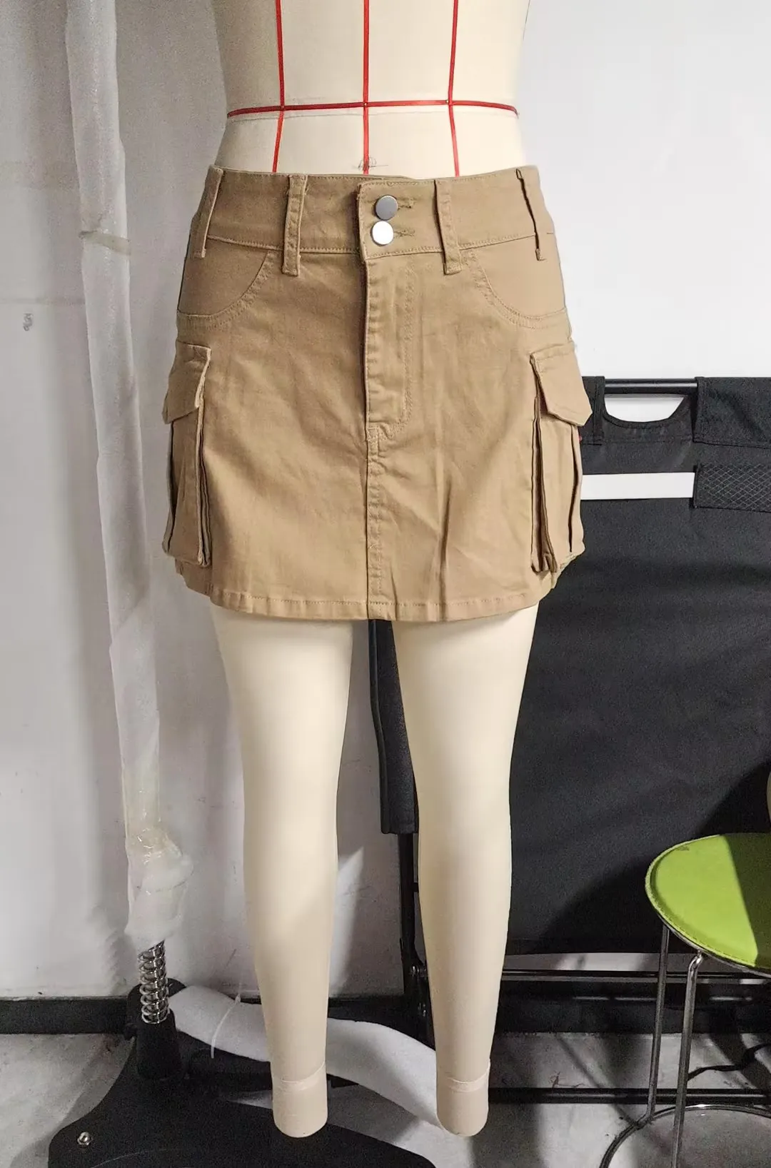 Women Mini Skirt Vintage High Waist Cargo Skirt Solid Color Skirt with Pockets Summer Slim Fit Y2k Denim Skirt