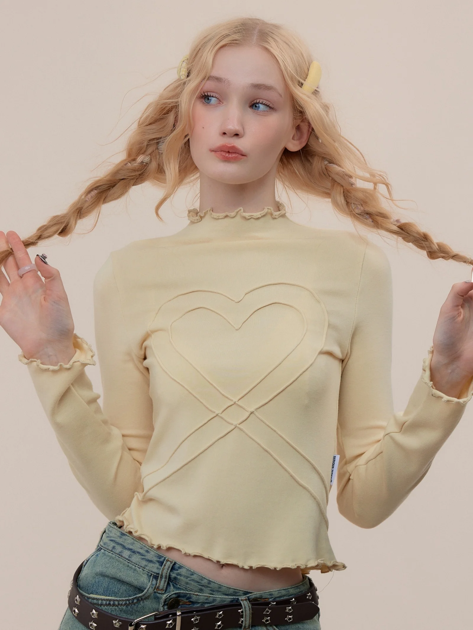 

ZiziFei женская облегающая длинная трикотажная футболка с высоким воротником, повседневный мягкий пуловер с v-образным вырезом, топ с узором в виде сердца и любви