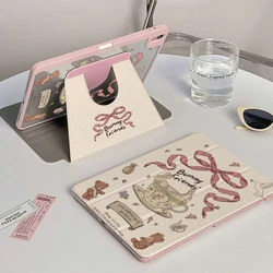 Tablet Cover for IPad 6th Generation Case 9.7 Inch IPad Pro 11 2022 Bow Tie Teacup Bunny Rotation Cover 10.2 7th 8th 9th Gen
