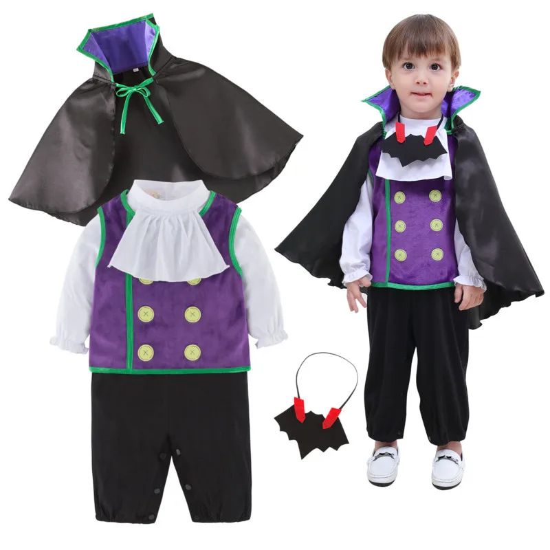 Baby Vampire 3 stks Kleding Set Baby Peuter Cosplay Kostuum Vest + Mantel + Romper Kinderen Jongens Halloween Vakantie Purim outfits