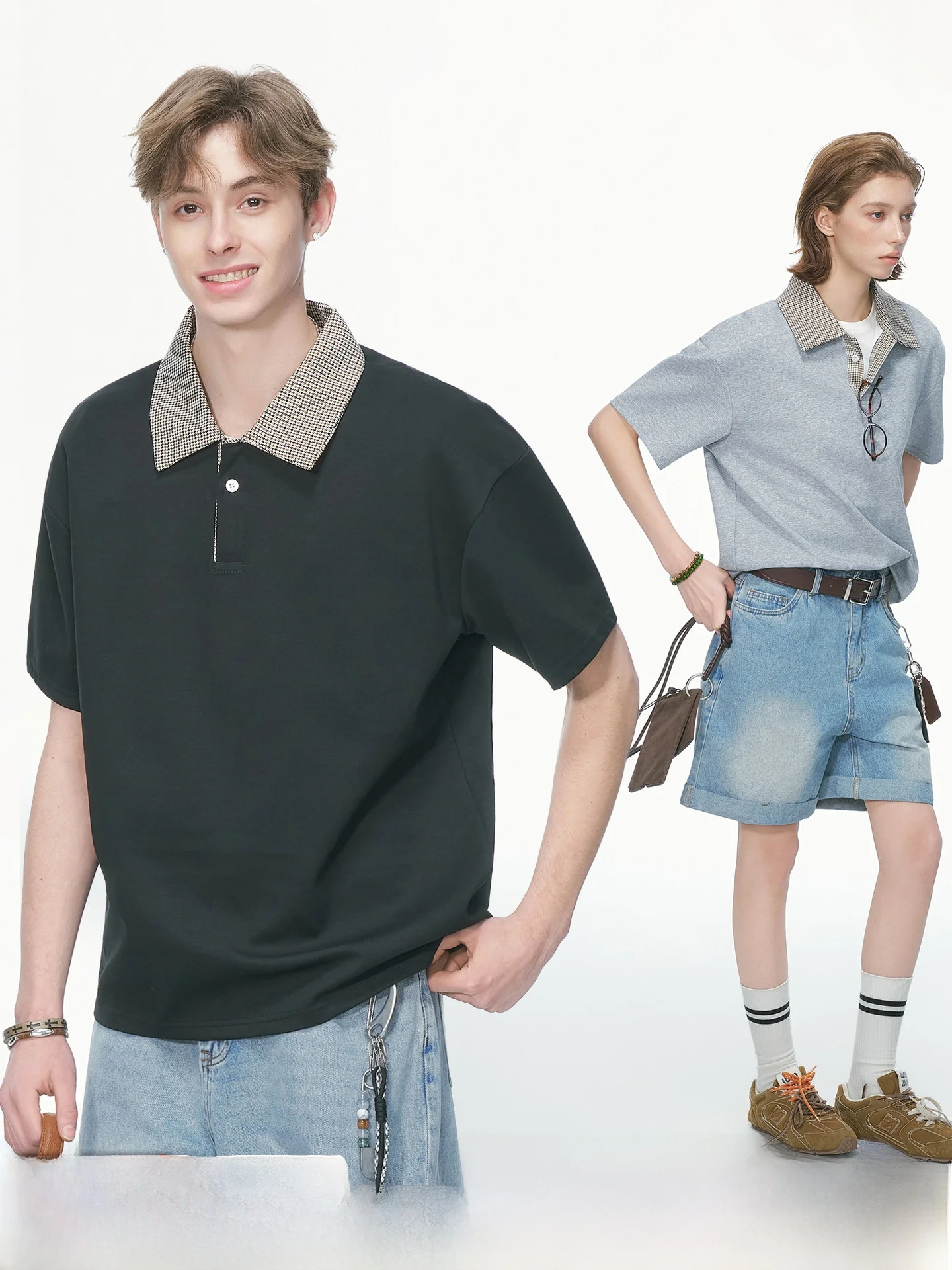 Dream Made Unisex Short Sleeve  Shirt Summer Air Layered Cotton Blend T-Shirt Youth Fashion Checkered Pattern Breathable ...