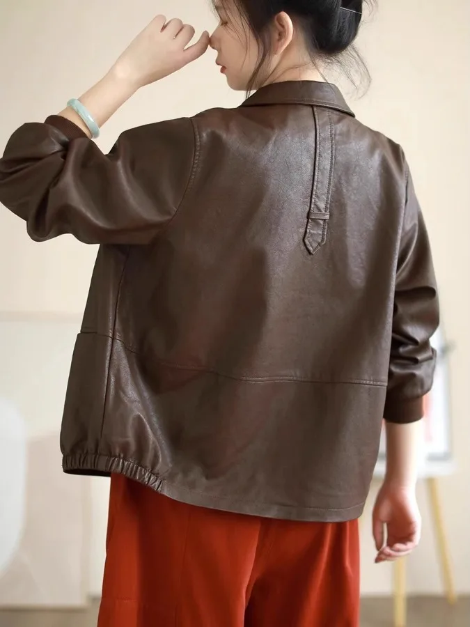 Bla Biker ort معطف Jaet المرأة فضفاضة كبيرة الحجم الراقية يشعر بولي Leather الجلود Jaet الوقوف طوق ملابس خارجية غير رسمية