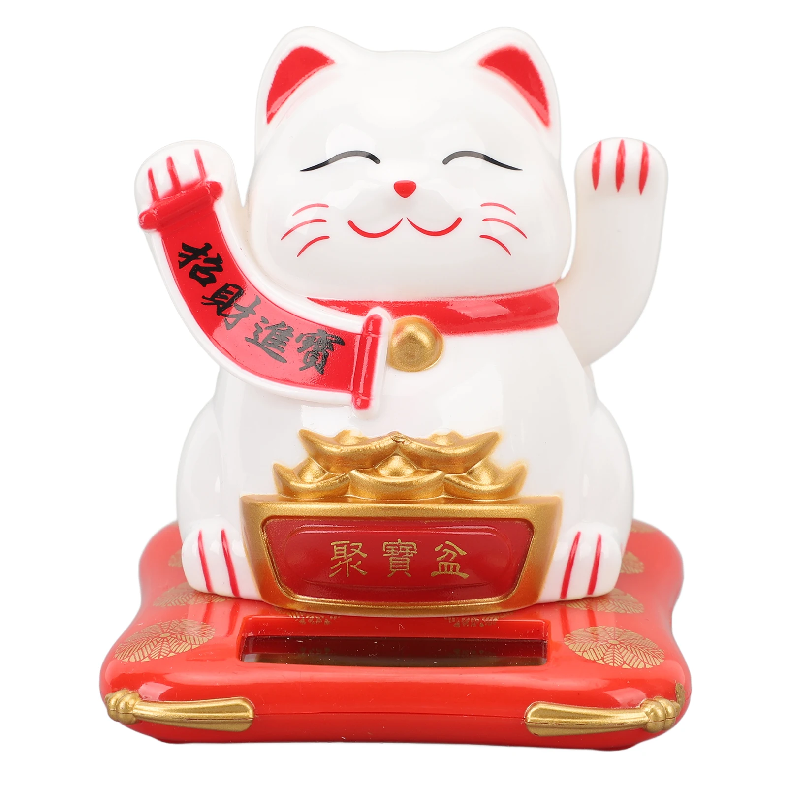 Cartoon Lucky Waving Cat Statue Solar Power Arm Waving Fortune Cats Welcoming Decorative Lucky Cat Ornaments For Shop Car