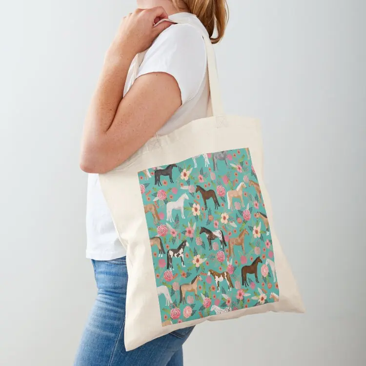 

Horses floral horse breeds farm animal pets Tote Bag tote bag men's university shopper bag Custom Reusable bags