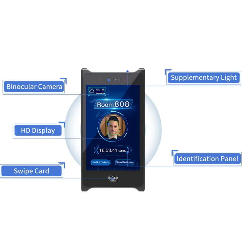 Machine biométrique TCP/IP avec écran HD de 5 pouces, clavier de contrôle d'accès, reconnaissance faciale, lecteur d'empreinte digitale