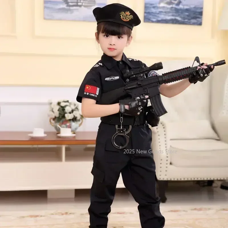 Halloween Kinderen Politieagent Cosplay Kostuum Jongens Meisjes Kid Politie-uniform Leger Politieagenten Kleding Sets Party Dress Up Gift