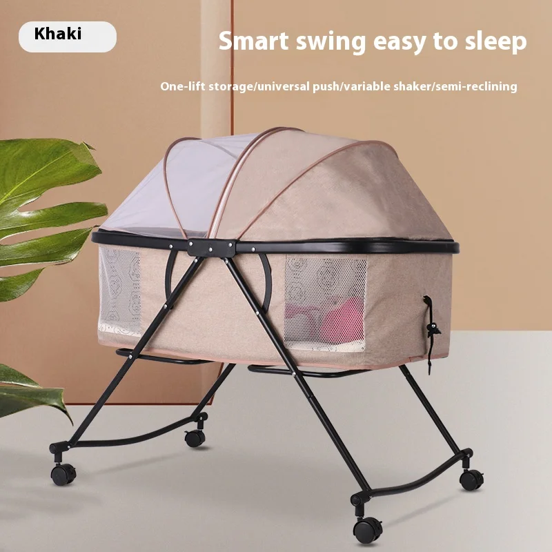 سرير أطفال معدني قابل للتعديل بتصميم أوروبي حديث قابل للطي مع سرير بجانب السرير للاستخدام في غرفة النوم والفندق #4